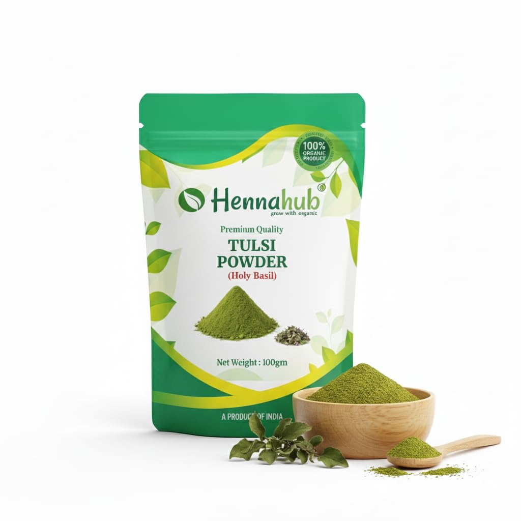 Hennahub Tulsi Powder 100gm (Food Grade) | Holy Basil / Tulasi / Sacred Basil Leaf Powder | Pure Ocimum sanctum | For Herbal Tea, Kadha & Green Drinks