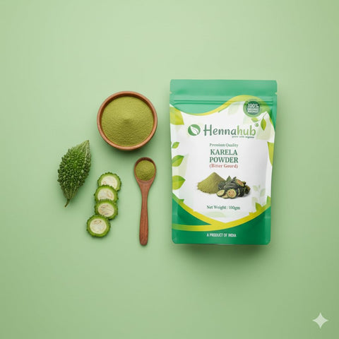 Hennahub Karela Powder (Food Grade) 100gm Pack | 100% Natural Bitter Gourd Powder | Plant-Based Ingredient for Smoothies & Herbal Drinks