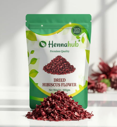 Hennahub Whole Dried Raw Hibiscus Flowers (Sabut) 100gm Pack | 100% Natural Sun-Dried Petals | Herbal Tea & Hair Care