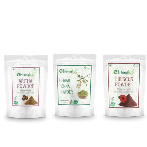 HENNAHUB Reetha, Herbal Henna and Hibiscus powder 200g x 3 pack | Organic Hair care Combo Pack | Total 600 gm