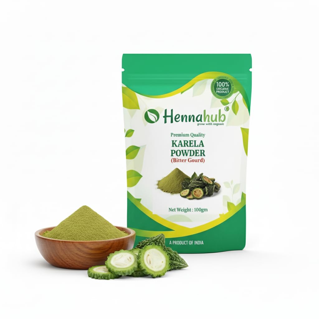 Hennahub Karela Powder (Food Grade) 100gm Pack | 100% Natural Bitter Gourd Powder | Plant-Based Ingredient for Smoothies & Herbal Drinks