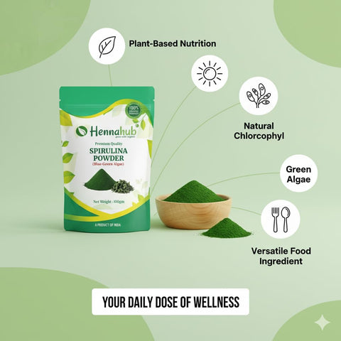 Hennahub Spirulina Powder (Food Grade) 100gm Pack  | Blue-Green Algae Superfood | Vegan Protein