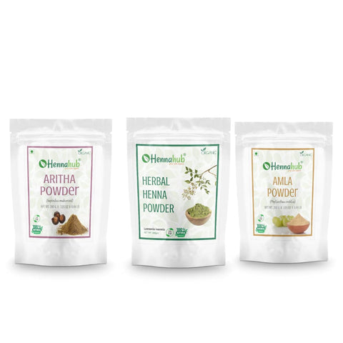 HENNAHUB Reetha, Herbal Henna and Amla powder 200g x 3 pack | Organic Hair care Combo Pack | Total 600 gm