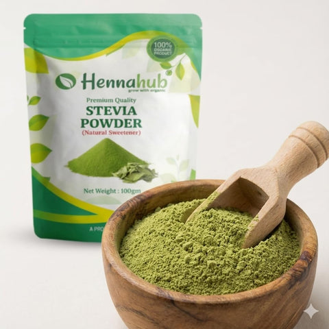 Hennahub Stevia Powder 100gm (Food Grade) | Pure Stevia Rebaudiana Leaf Powder | Meethi Patti / Sweet Leaf / Herbal Natural Sweetener | Zero-Calorie Plant-Based Sugar Substitute