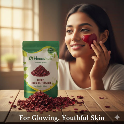 Hennahub Whole Dried Raw Hibiscus Flowers (Sabut) 100gm Pack | 100% Natural Sun-Dried Petals | Herbal Tea & Hair Care