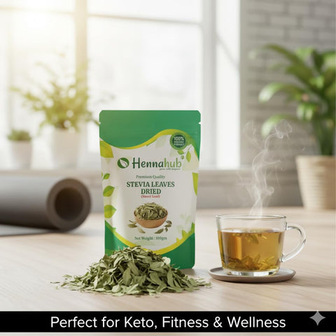 Hennahub Whole Dried Raw Stevia Leaves (Sabut) 100gm Pack | 100% Natural Food Grade Herbal Sweetener | Zero Calorie Sugar Substitute for Tea, Coffee & Juices