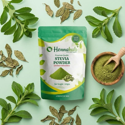 Hennahub Stevia Powder 100gm (Food Grade) | Pure Stevia Rebaudiana Leaf Powder | Meethi Patti / Sweet Leaf / Herbal Natural Sweetener | Zero-Calorie Plant-Based Sugar Substitute