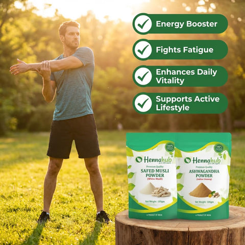Hennahub Men’s Performance & Vitality Combo | Ashwagandha, Safed Musli, Shatavari & Kaunch Beej Powder | Pack of 4 x 100g | Strength, Stamina, Energy & Wellness Support | 100% Ayurvedic