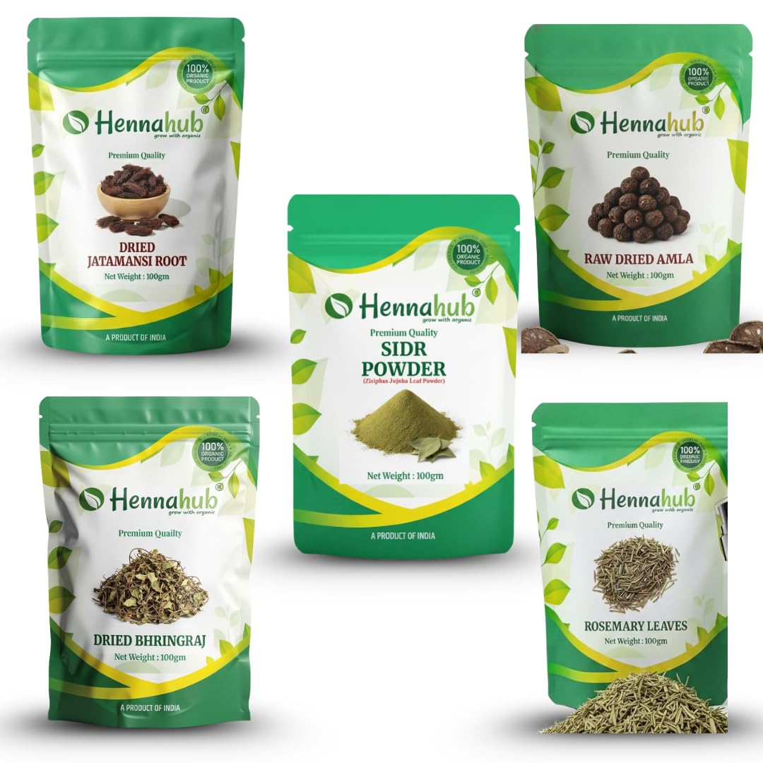 Hennahub Complete Hair Rejuvenation Combo | Sidr Powder, Dried Bhringraj, Jatamansi Root, Rosemary Leaves & Raw Amla | Pack of 5 × 100g | Hair Growth, Scalp Therapy, Strength & Shine