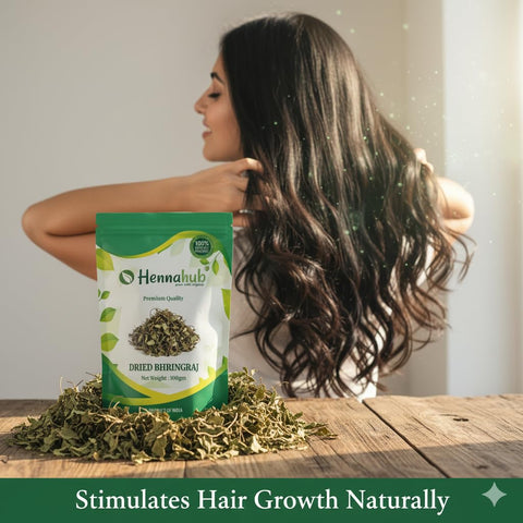 Hennahub Whole Dried Raw Bhringraj Leaves (Sabut) 100gm Pack | 100% Natural Ayurvedic Herb for Hair Growth & Scalp Care