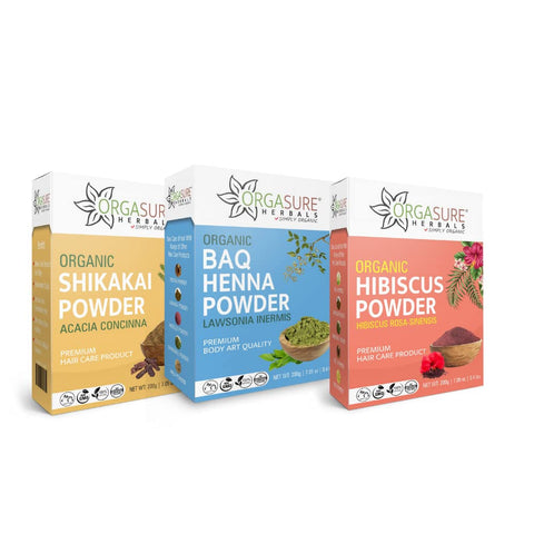 ORGASURE Shikakai, BAQ Henna and Hibiscus powder 200g x 3 pack | Organic Hair care Combo Pack | Total 600 gm