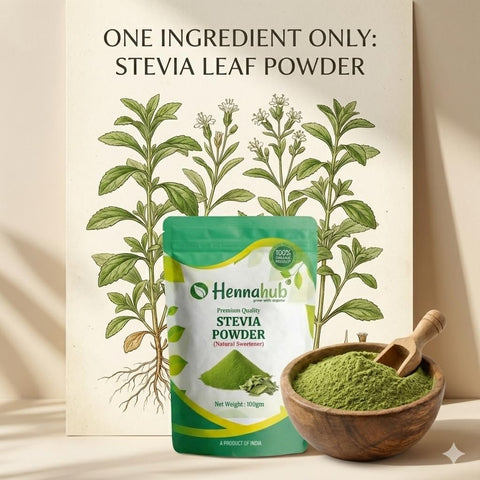 Hennahub Stevia Powder 100gm (Food Grade) | Pure Stevia Rebaudiana Leaf Powder | Meethi Patti / Sweet Leaf / Herbal Natural Sweetener | Zero-Calorie Plant-Based Sugar Substitute