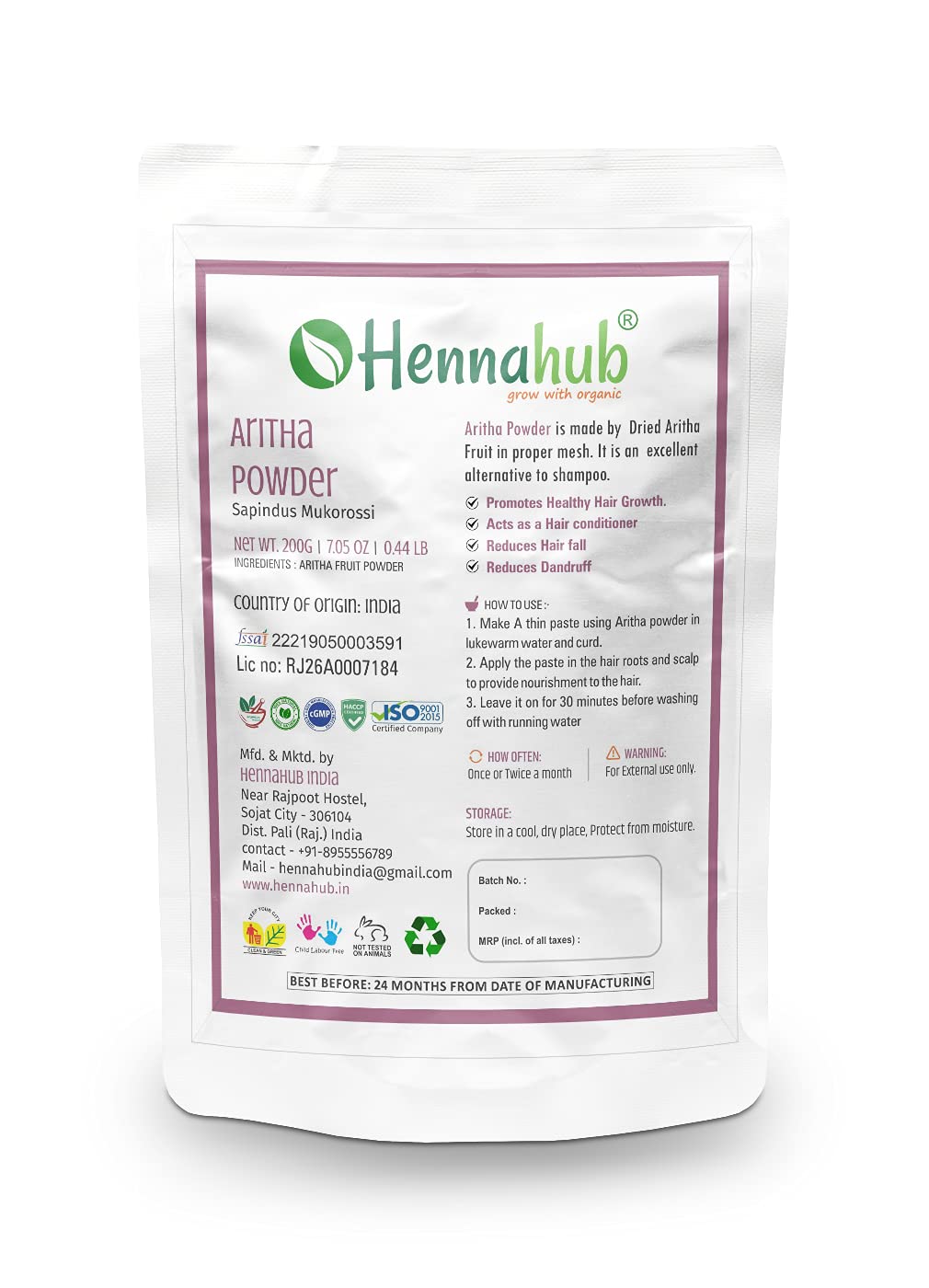 Organic Aritha Powder for Hair 200 gm (Reetha/Soapnut Powder) - hennahubstore