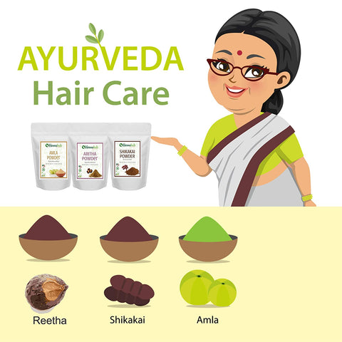 Natural Amla, Aritha, Shikakai Powder 600gm for Hair, Pack of 3 each 200gm - hennahubstore